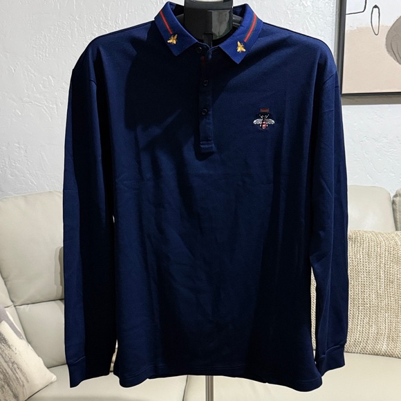 Gucci Navy Blue Polo Shirt with Red Accents - Picture 1 of 5